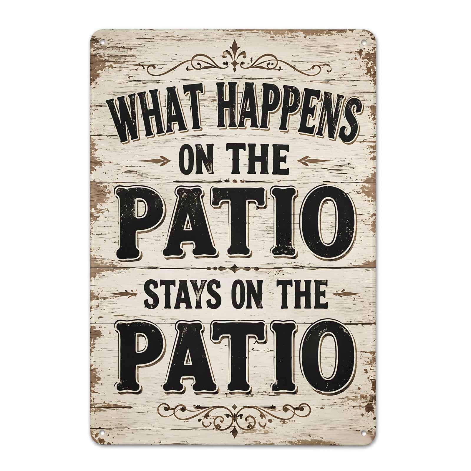 Gsrony Boys Type20 What Happens Stays On The Patio Vintage Metal Tin Sign 8X12,Waterproof