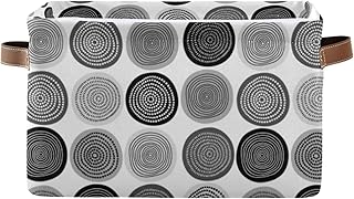 Oyihfvs Seamless Black Circles on White Vintage Style 1 PC Rectangle Storage Basket Collapsible Fabric with Leather Handles Bag Organizer Clothes for Home Bedroom 15 x 11 x 9.5 in