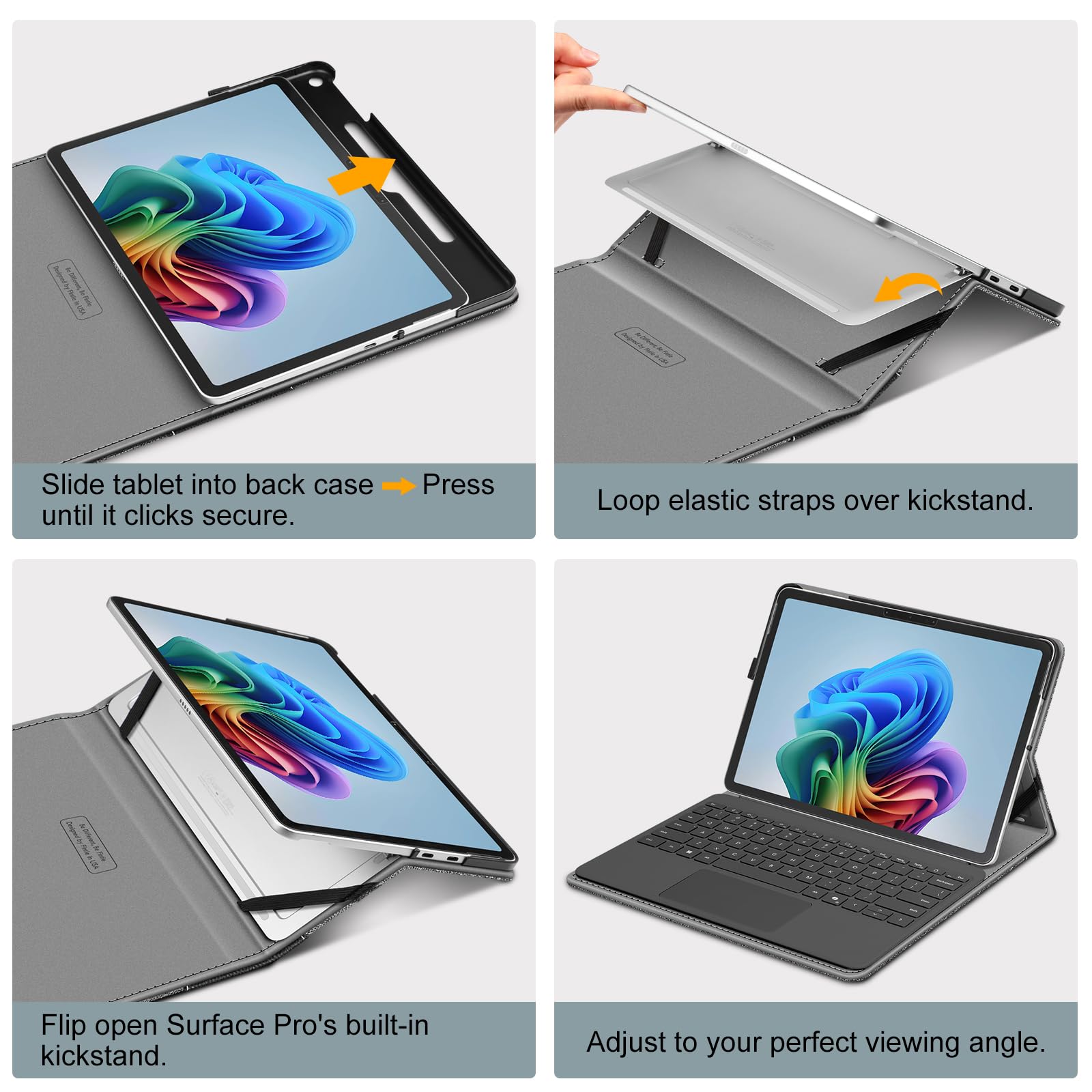 FINTIE Custodia per Microsoft Surface Pro 12 Pollici 1a Edition (2025), [Multi-angli] Portfolio Business Cover con Tasca e Portapenne, Compatibile con Tastiera Type Cover, (Grigio/Nero)