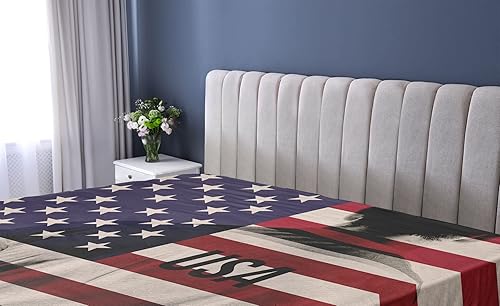 Miniatura 2 de Ambesonne Sábana bajera ajustable de fútbol, imagen compuesta de doble exposición de un jugador de fútbol y bandera estadounidense de carrera de