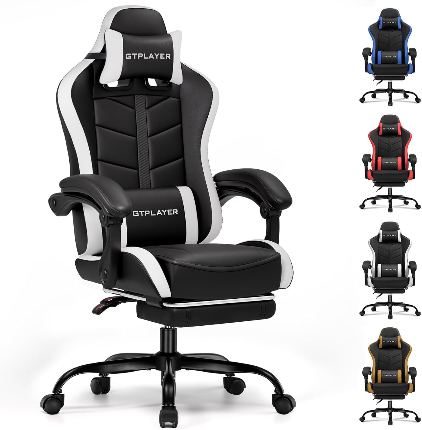 71Doz3XYGsL._AC_SL1500_ GTPLAYER Gaming Chair with Footrest, Computer Gaming Chair for Adults and Kids, Height Adjustable Gamer Chair with 90-155° Recline & Removable Headrest Lumbar Support