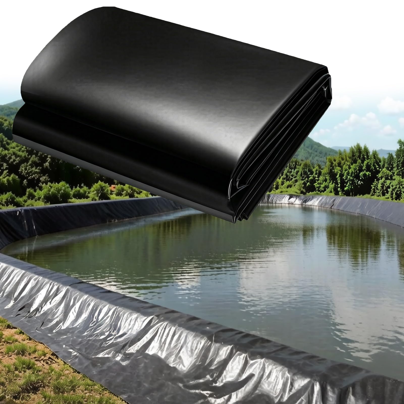 Grande Rivestimento Nero laghetto 5x8m 7x10m 8x12m 10x15m Telo laghetto per carichi Pesanti Laghi Artificiali Stagni all'aperto Cascate Sottostrato Durevole Impermeabile(8x12m)