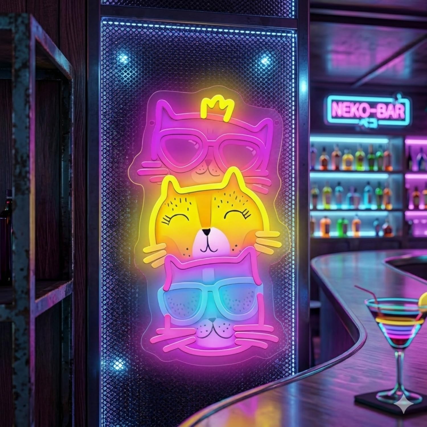 Cat LED Neon Sign – Cute Cats Neon Light for Bedroom, Bar Wall Decor, Gifts for Cat Lovers – USB Powered, Energy-Saving, Easy to Install LED Neon Wall Light