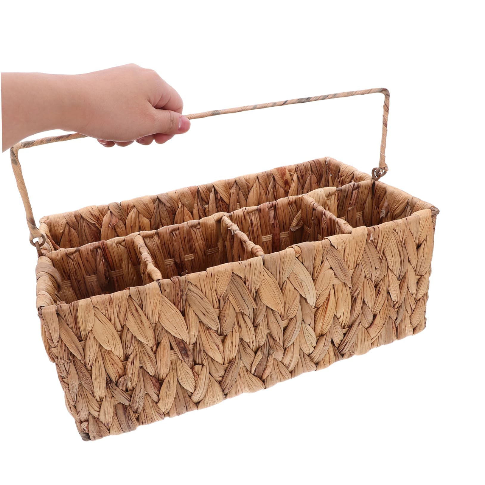 Mikinona Cesta Organizadora de Cubiertos de Mimbre con Compartimentos Cesta Portátil para Picnic Soporte para Utensilios y Condimentos Diseño Rústico y Compacto para Mesa y Almacenamiento