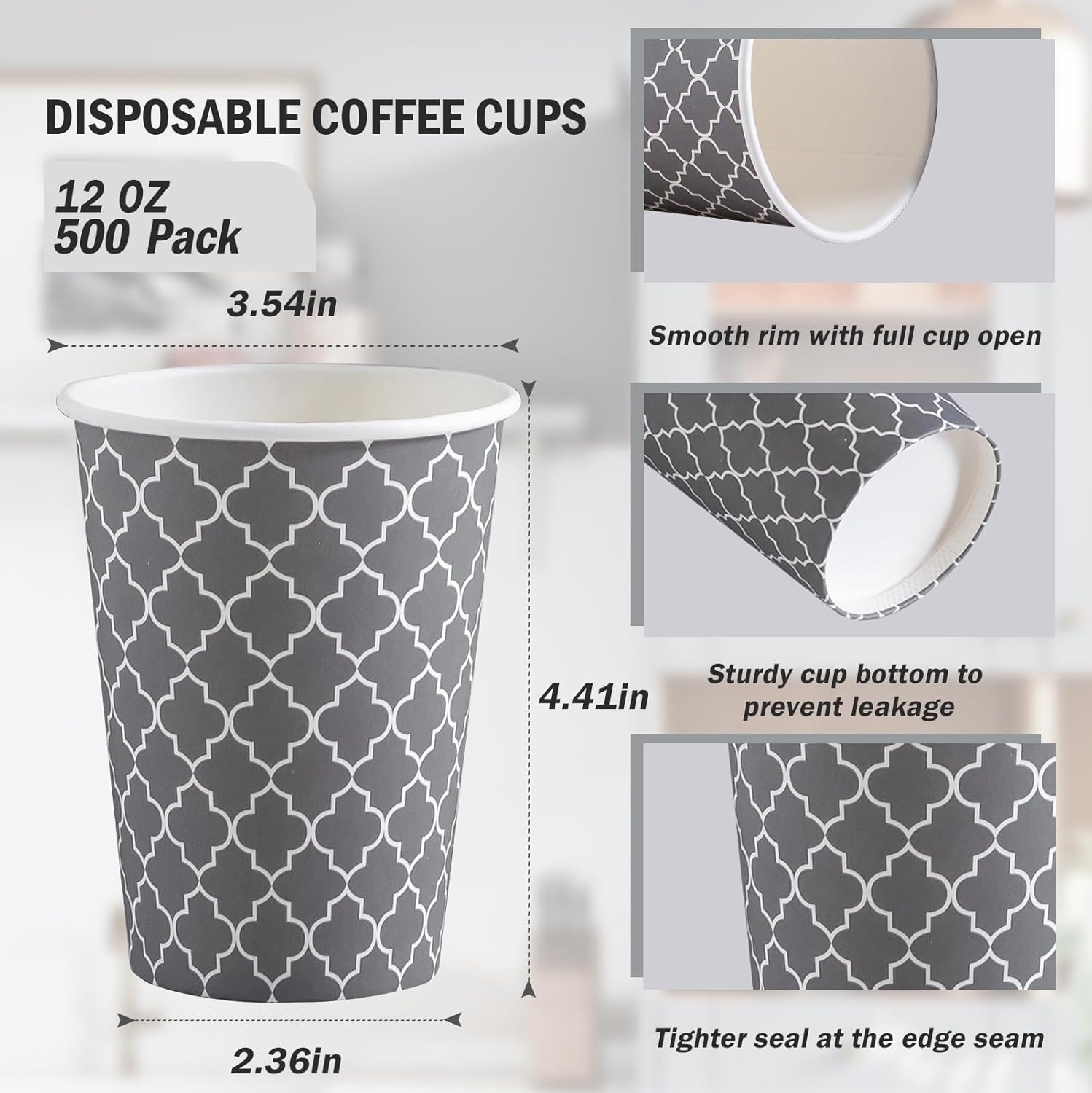 Lamosi Coffee Cups 12OZ 500 Pack, Disposable Coffee Cup, Disposable Cups,12 oz Hot Cups,12 oz Paper Insulated Cup for Cold Hot Drinks (No Lids)