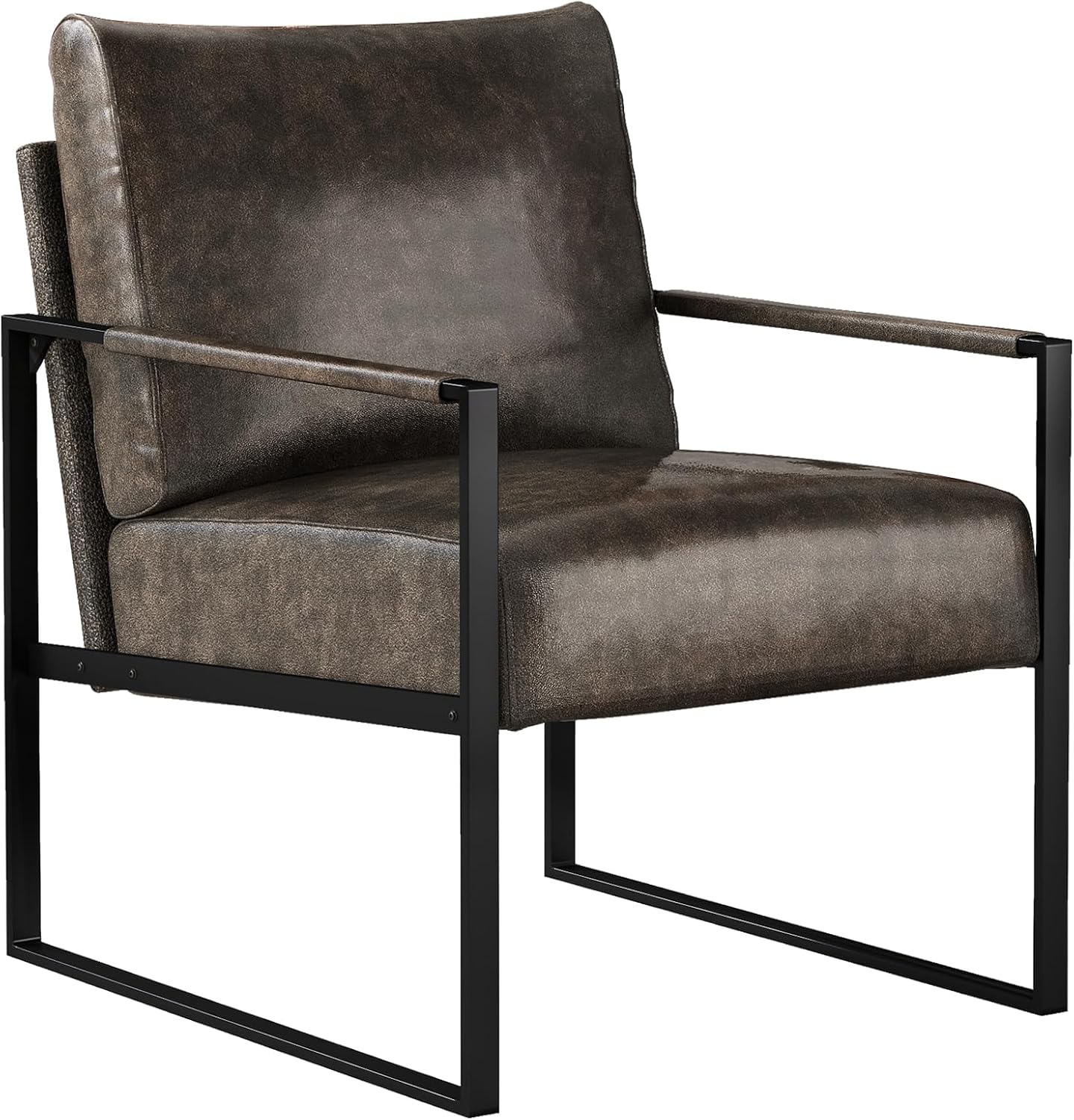 CANMOV Mid Century Modern Accent Chair, PU Leather Armchair with Metal Frame,Comfy Single Reading Chair with Soft Padded Backrest and Cushion for Living Room, Bedroom,Reading Room,Office,Dark Grey