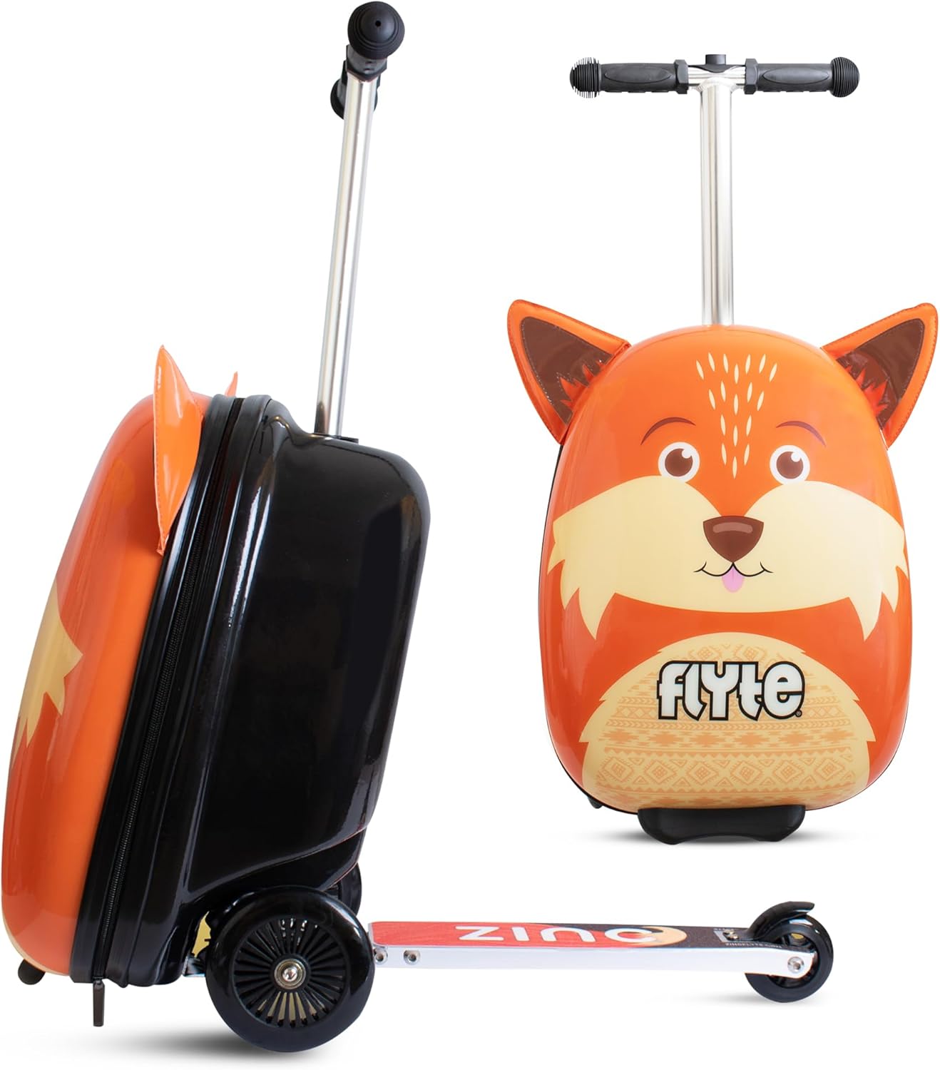 Flyte Frazer the Fox Scooter Suitcase - 2-in-1, 18 inch Ride on Suitcase for Kids, 25 Litre Capacity Kids' Luggage on Wheels for Boys and Girls Aged 4+, Rideable Carry on Children's Suitcases 18" Frazer The Fox