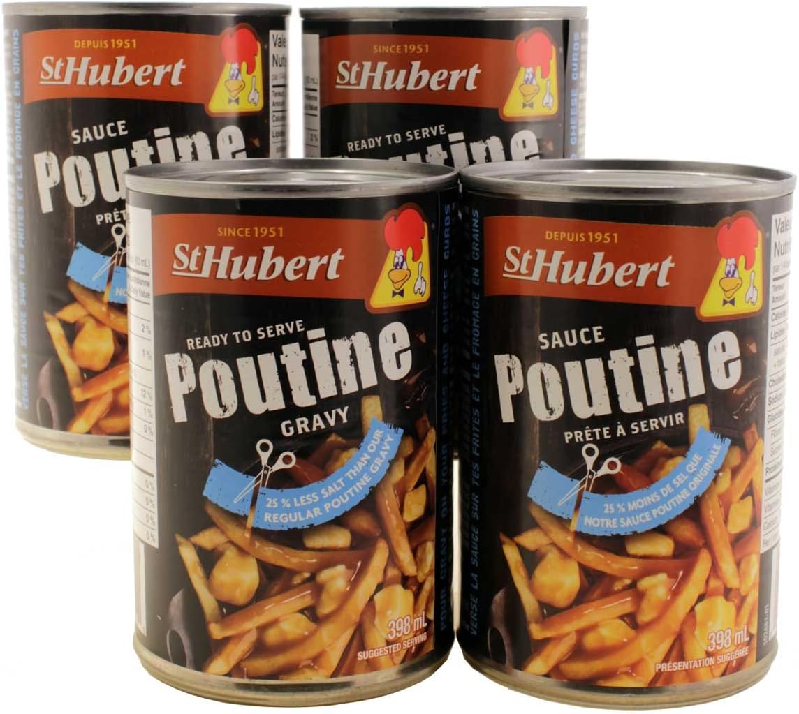St HubertPoutine Gravy Sauce Less Sodium, 398ml / 13.5 Oz Cans (Pack of 3) {Imported from Canada}