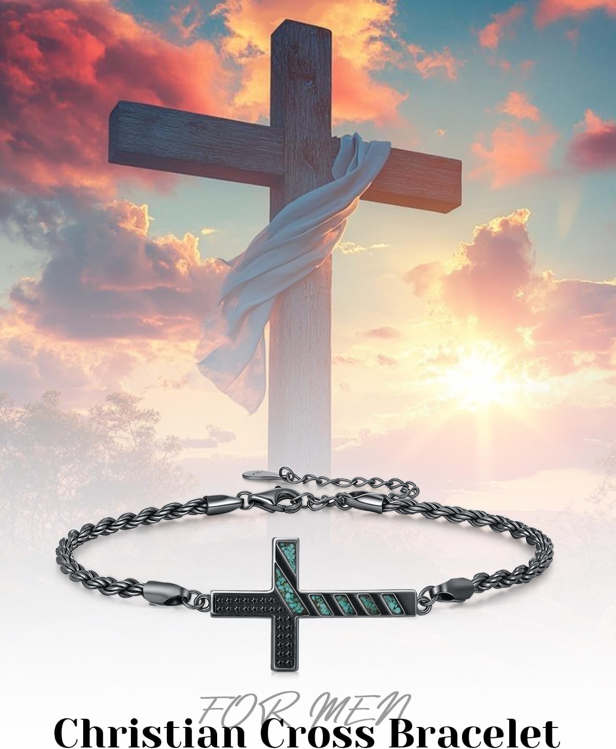 TwoAnts American Flag Bracelet for Men 925 Sterling Silver Cross Link Bracelet Patriotic Jewelry Christian Gifts for Women - Image 6