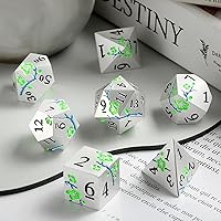 Vista 6 de Dados de metal que brillan en la oscuridad, DNDND juego de 7 dados metálicos verdes para D&D con estuche de regalo magnífico para juego de mesa
