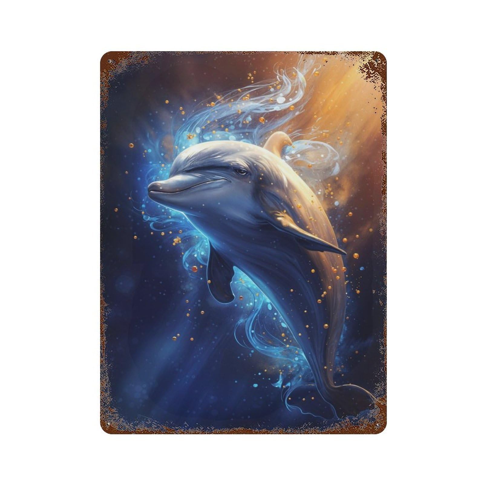 Cosmic Celestial Dolphin Rusty Metal Tin Sign 15.7"x11.8", for Farmhouse, Kitchen And Entryway Decor, Rustic Home Decor