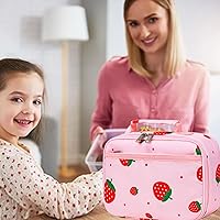 Vista 2 de CAMTOP Lonchera con aislamiento para niños, pequeña hielera térmica para comidas y pícnics escolares (fresa)