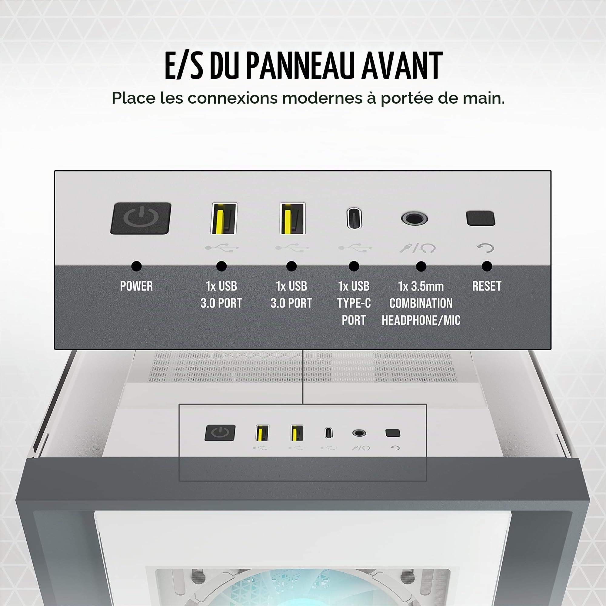Corsair iCUE 5000X RGB Moyen-Tour Connecté en Verre Trempé Boîtier (Quatre Panneaux en Verre Trempé, Système de Câbles RapidRoute, Trois Ventilateurs RGB de 120 mm Inclus, Éclairage Intelligent) Blanc