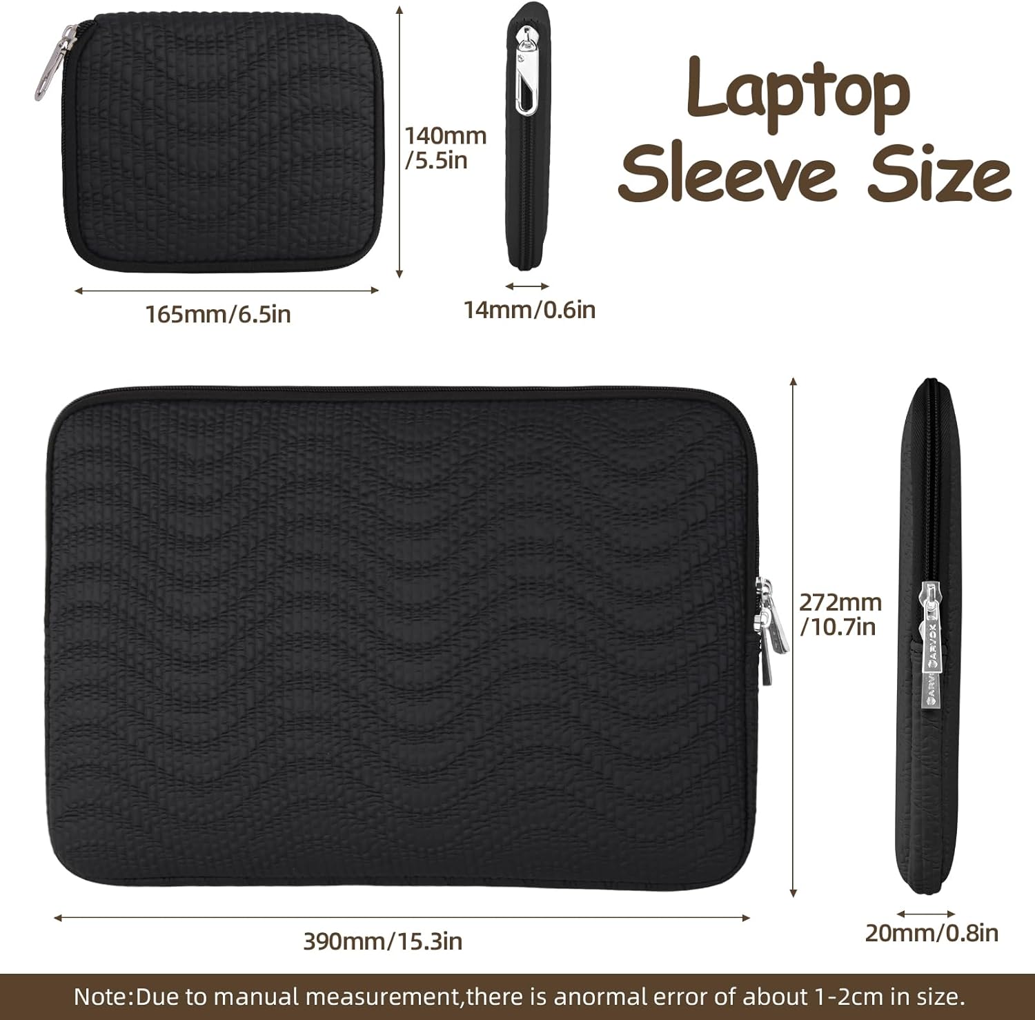 Arvok Laptop Case for MacBook Air 15 inch/MacBook Pro 16 inch, Dell XPS 15 Plus,15-inch MacBook Pro A1990 A1707, Water-Resistant Leather Case for HP/Dell/Lenovo/Asus/Acer/Samsung with Accessory Bag 15 inch Wave Black image 3 of 13 B0CZP3DCKF