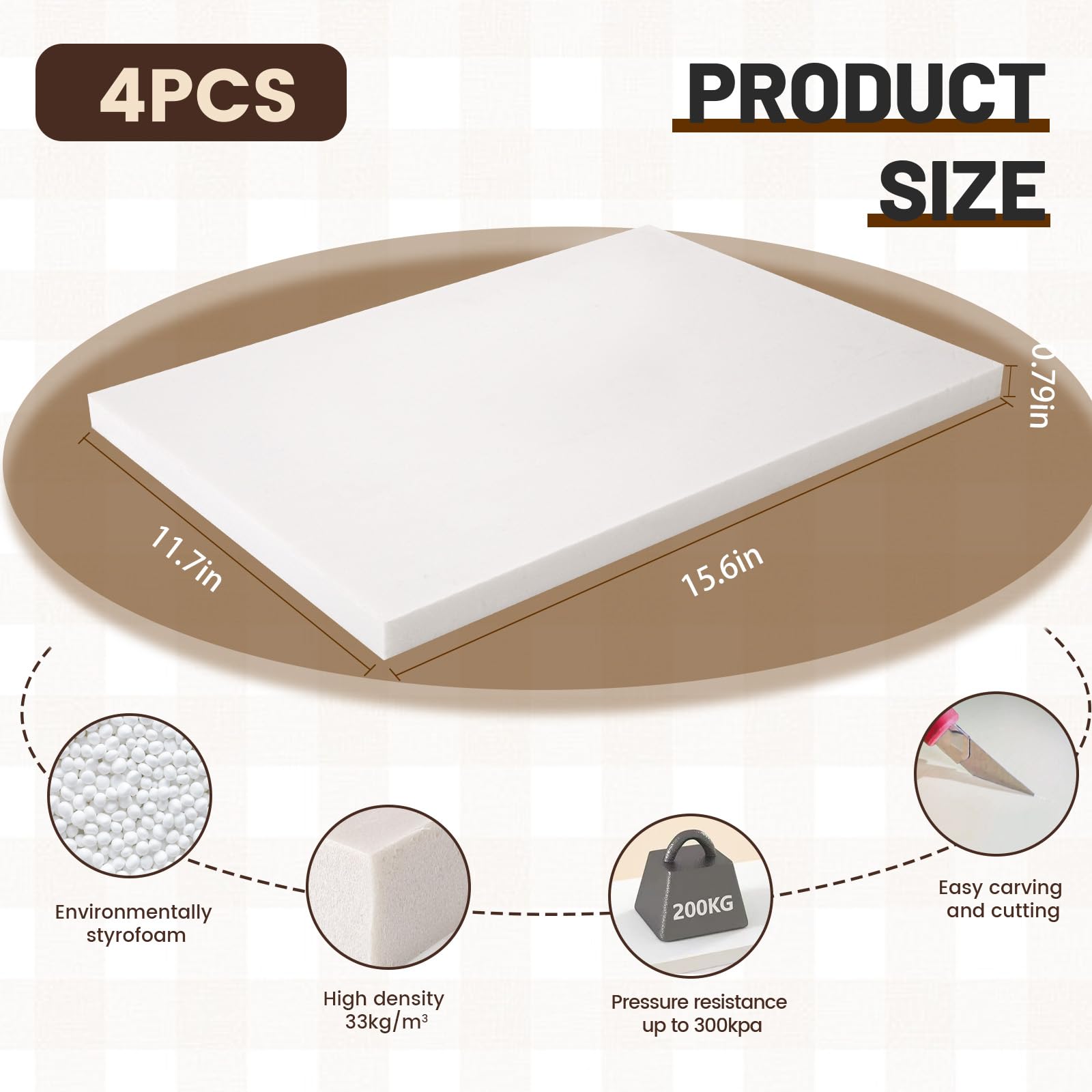 Białe arkusze piankowe FR o grubości 0,79 cm styropianowe prostokąty, płyta piankowa XPS, rękodzieło, do izolacji, DIY, modelowanie, materiały plastyczne, 4 szt