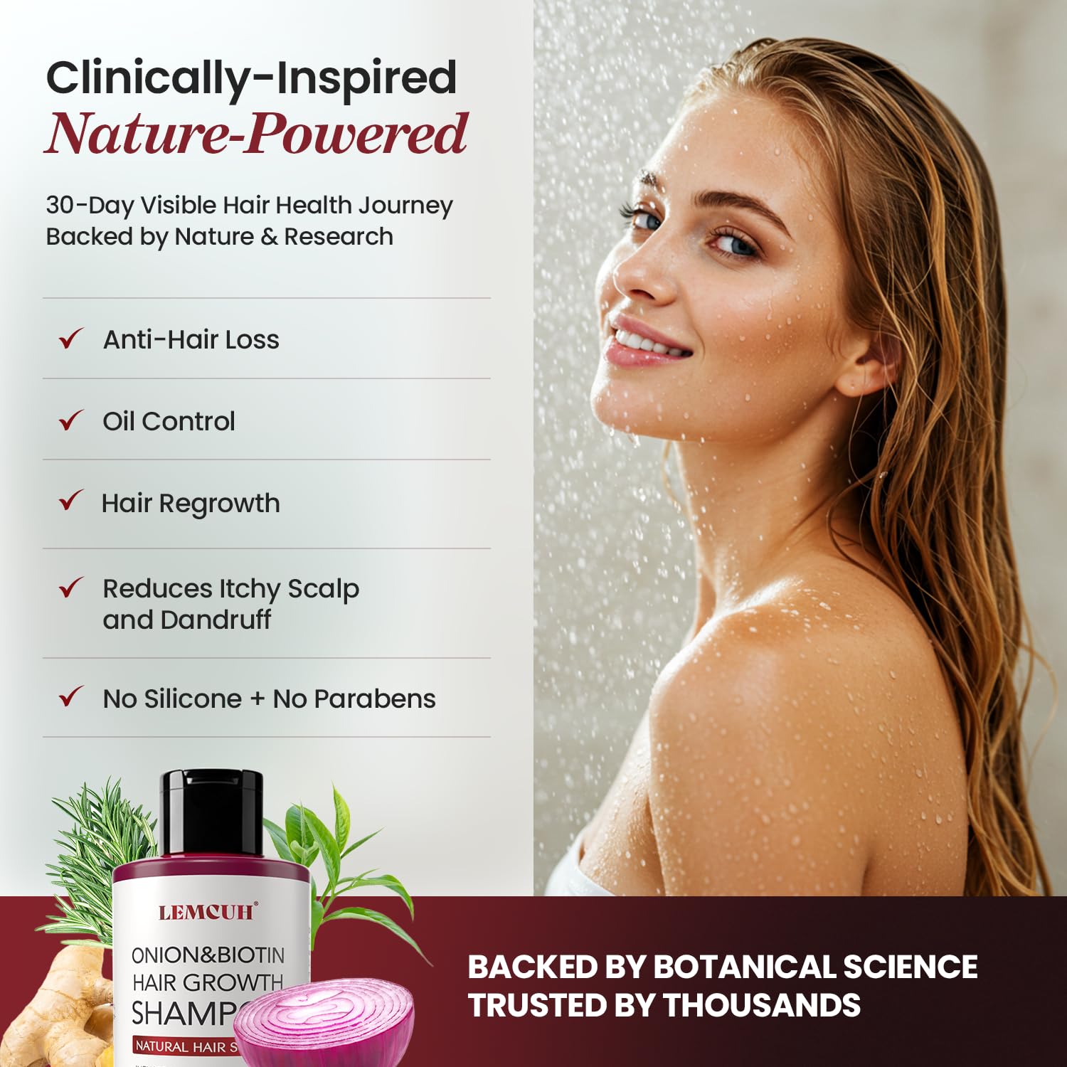 Champú para el crecimiento del cabello con cebolla y biotina: infundido con aceite natural de romero y árbol de té Tratamiento anti pérdida de cabello - El cuero cabelludo suaviza la fórmula para 2