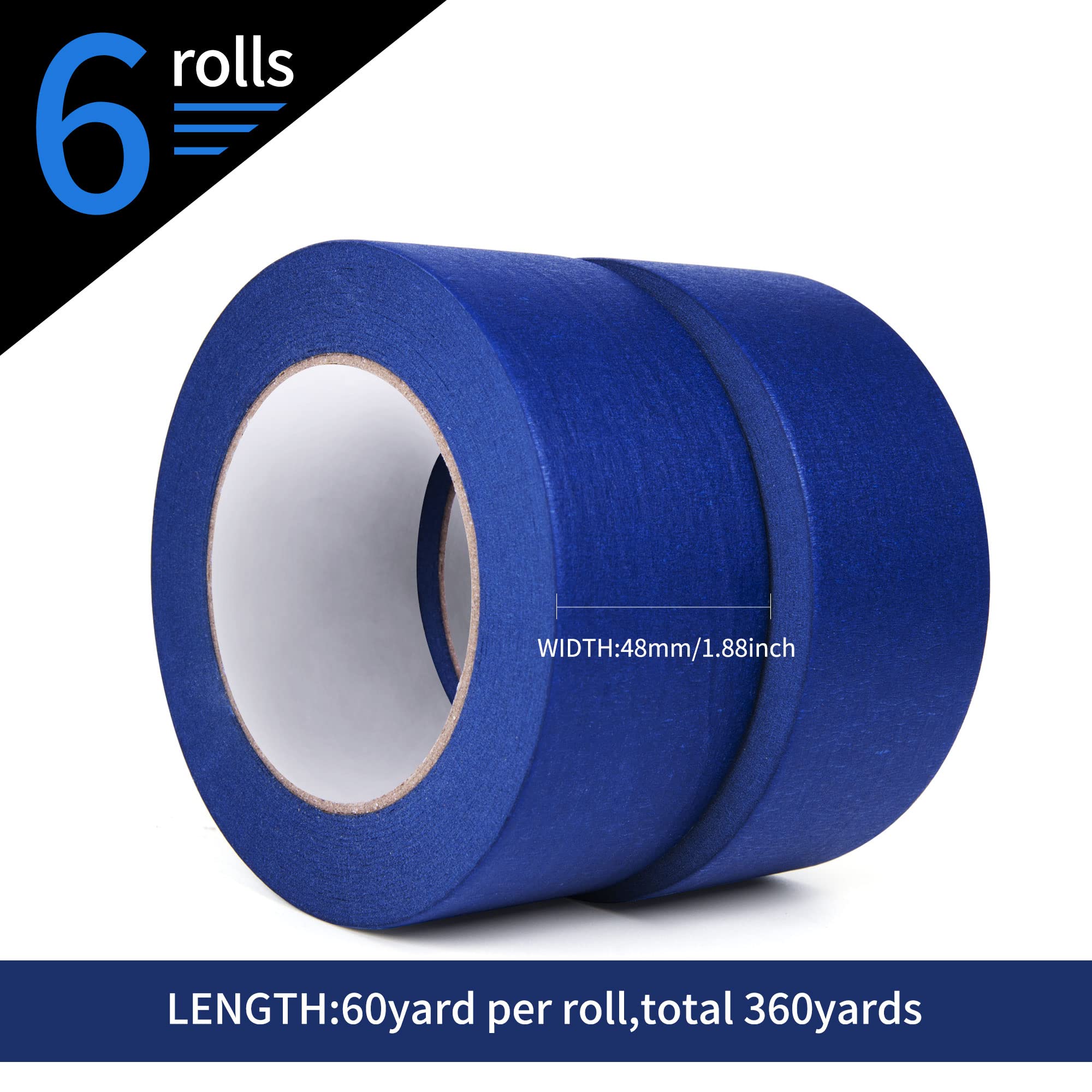 TAPEBEAR UV Beständig Blaues Abdeckband, Malerband, rückstandsfreies blaues Klebeband, Dekorateure, Künstlerband mit scharfen Linien zum Malen, Farbband, Papierband, 48 mm x 55 m, 36 Rollen