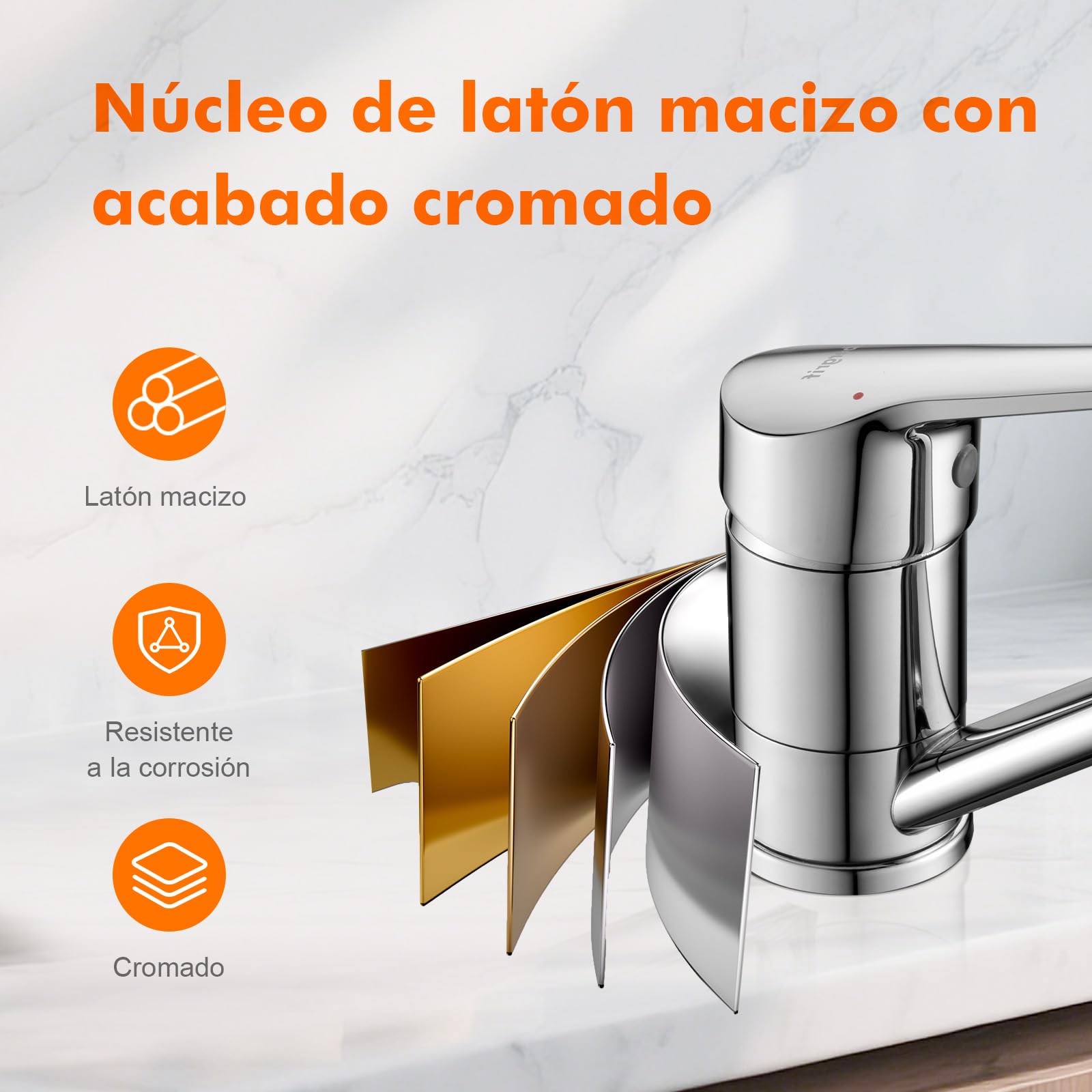 Ibergrif Grifo de Baño y Cocina, Grifo Mezclador para Lavabo con Ahorro de Agua, Agua Fría y Caliente, Latón Cromado Plata, 2 Adaptadores G1/2"-M14450