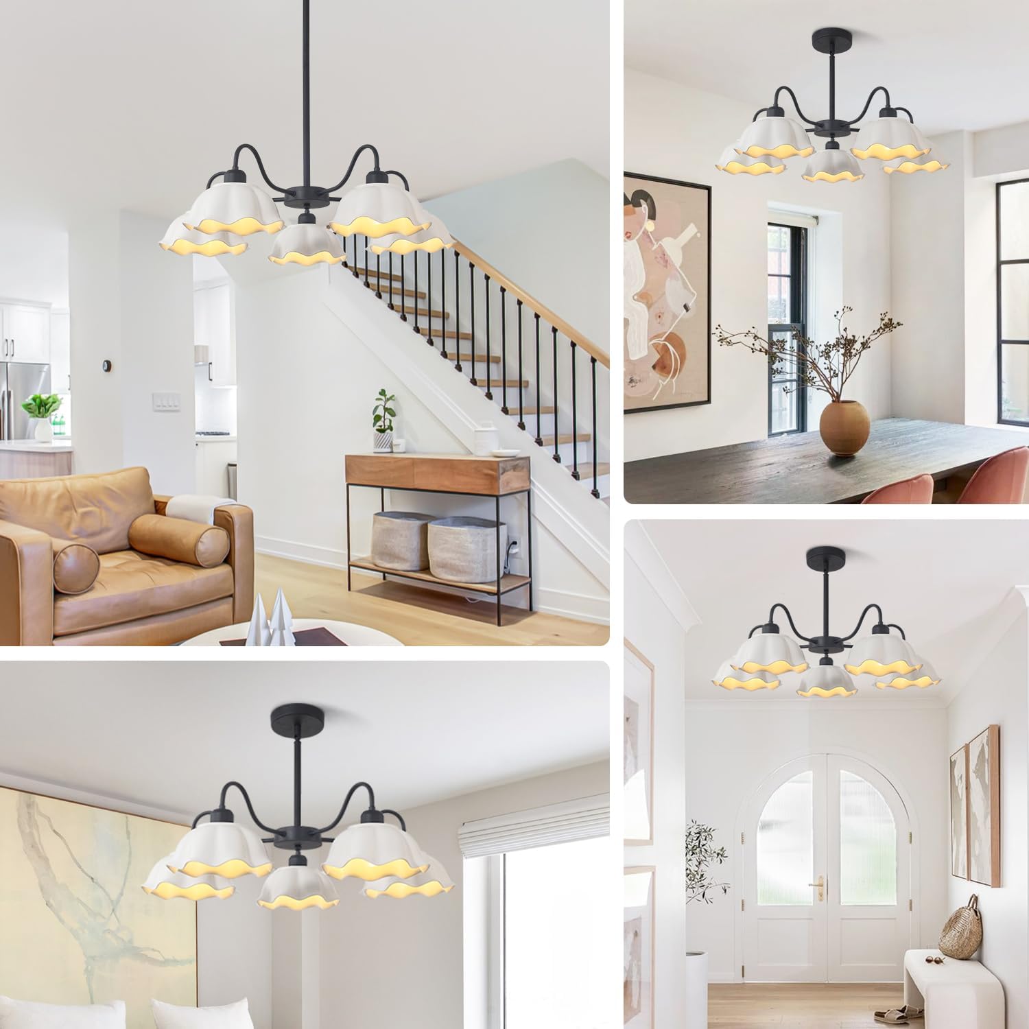 Mid Century Modern Milk Glass Sputnik Chandelier 5 Light Black Sputnik Pendant Lights Kitchen Island Contemporary Adjustable Hanging Chandelier Dining Room Light Fixtures over Table MCL08-5 BK