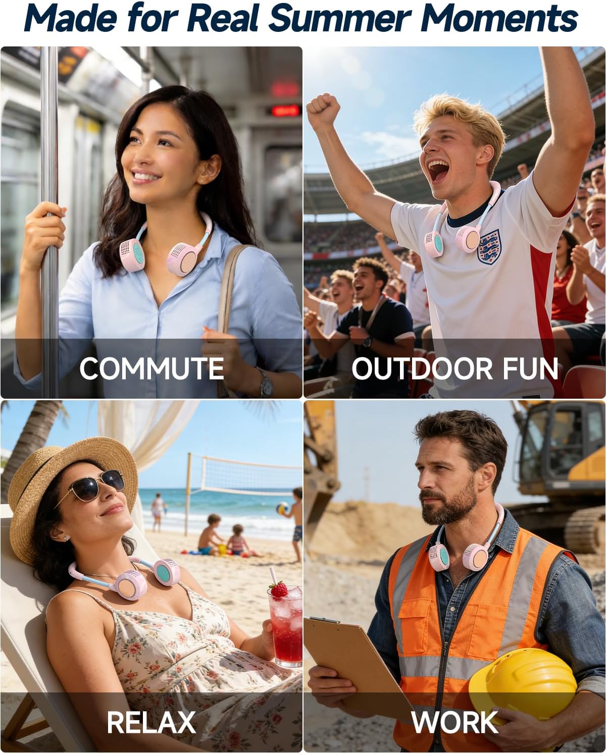 Portable Neck Fan, Hands Free Personal Fan, 5 Speeds, Flexible Small Thin Cooling Fan, Quiet Foldable Rechargeable Wearable Fans, Outdoors, Work, Summer, Hot Flashes (Fluid Pink)