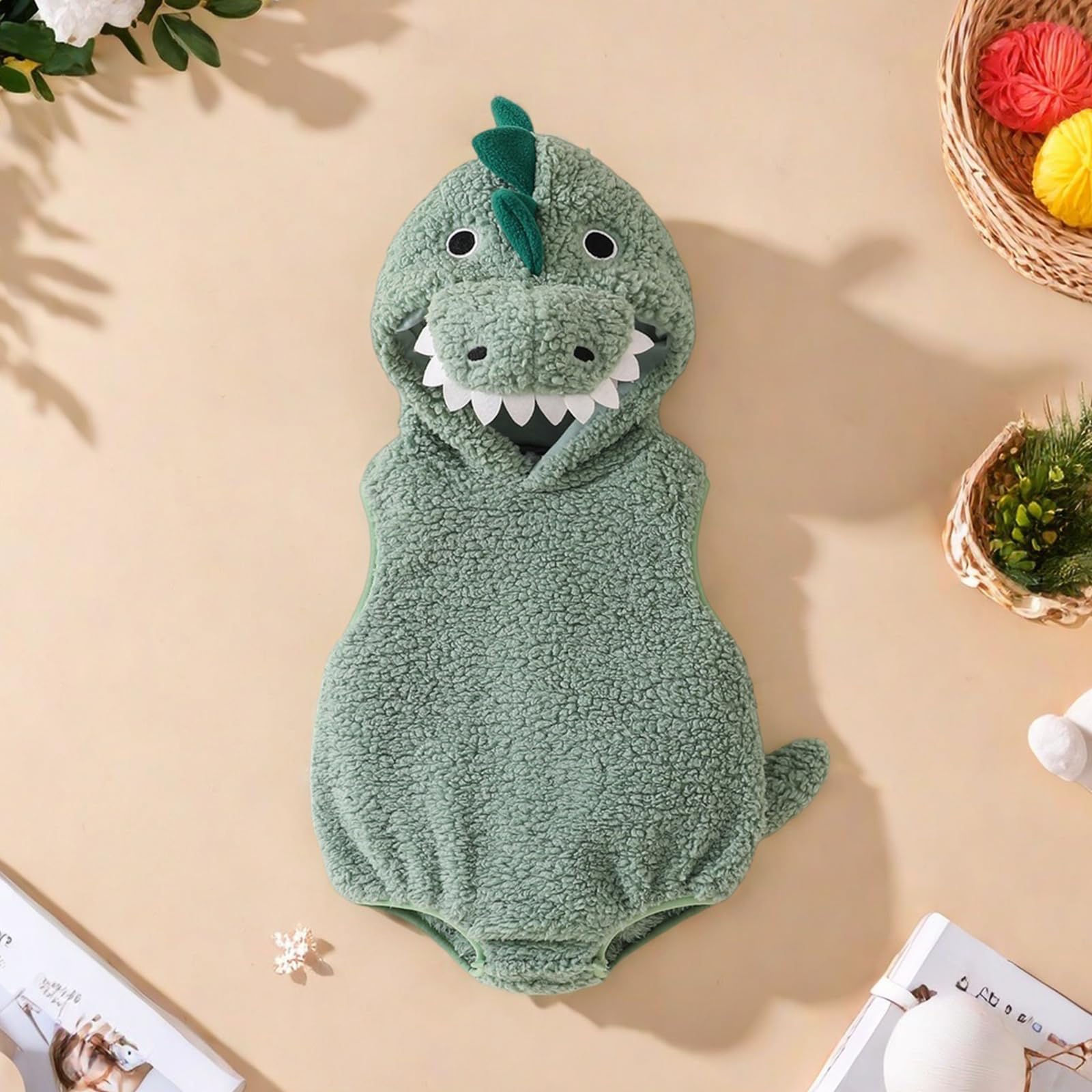 Dinosaurier-Kostüm für Babys, Jungen, Mädchen, niedlich, ärmellos, mit Hut, Neugeborene, Halloween, Cosplay-Kleidung