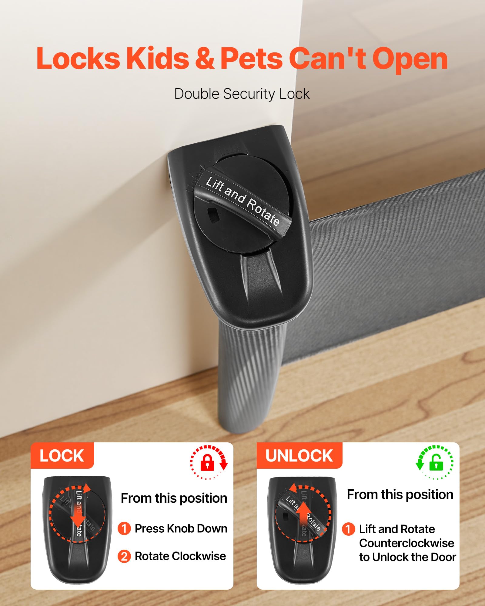 VEVOR Cancelletto Retrattile, Estensibile Fino a 1430 mm di Larghezza, 795 mm di Altezza, con Blocco di Sicurezza, Attraversabile Senza Inciampare, Cancelletto in Rete per Cani Scale, Nero