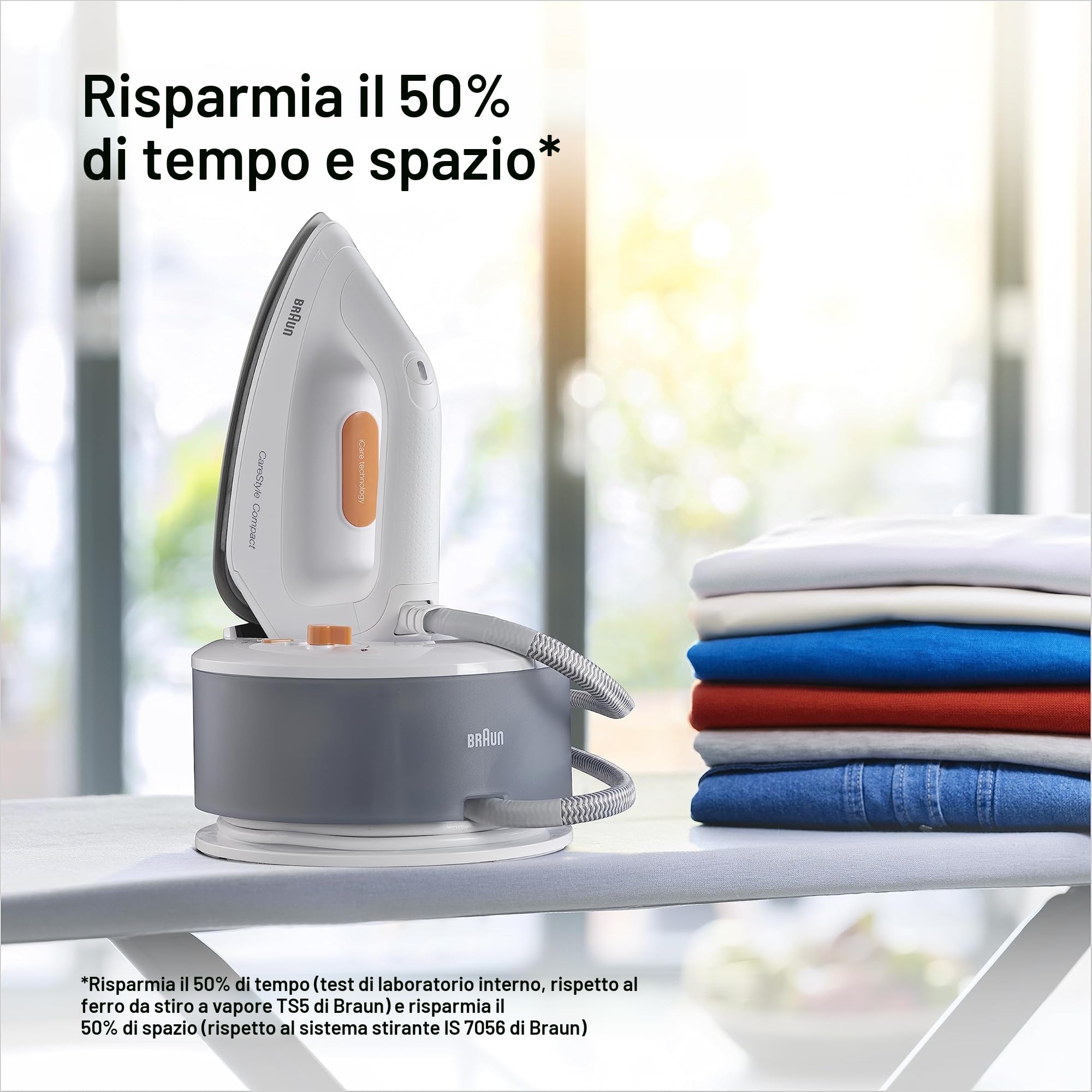 Braun CareStyle Compact IS 2132 WH - Ferro da stiro a vapore con piastra FreeGlide 3D, vapore verticale, 2400 Watt, pressione pompa 5,5 bar, colpo di vapore 400 g/min, serbatoio acqua grande da 1,5 l