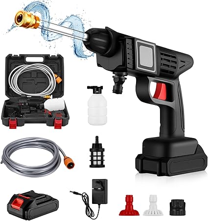 Cordless Power Washer, Portable Pressure Washer with Rechargeable 2 Batteries 5-in-1 Nozzle, Handheld High-Pressure Car Washer Gun for Home/Floor Cleaning & Watering/Washing Cars/Fences/Siding