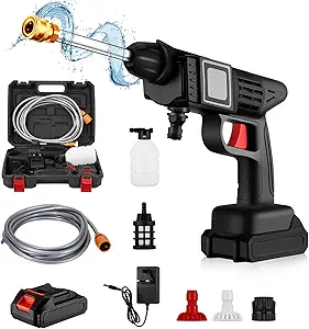 Cordless Power Washer, Portable Pressure Washer with Rechargeable 2 Batteries 5-in-1 Nozzle, Handheld High-Pressure Car Washer Gun for Home/Floor Cleaning & Watering/Washing Cars/Fences/Siding