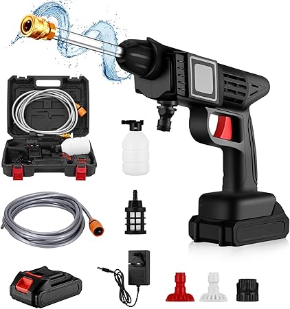 Cordless Power Washer, Portable Pressure Washer with Rechargeable 2 Batteries 5-in-1 Nozzle, Handheld High-Pressure Car Washer Gun for Home/Floor Cleaning & Watering/Washing Cars/Fences/Siding