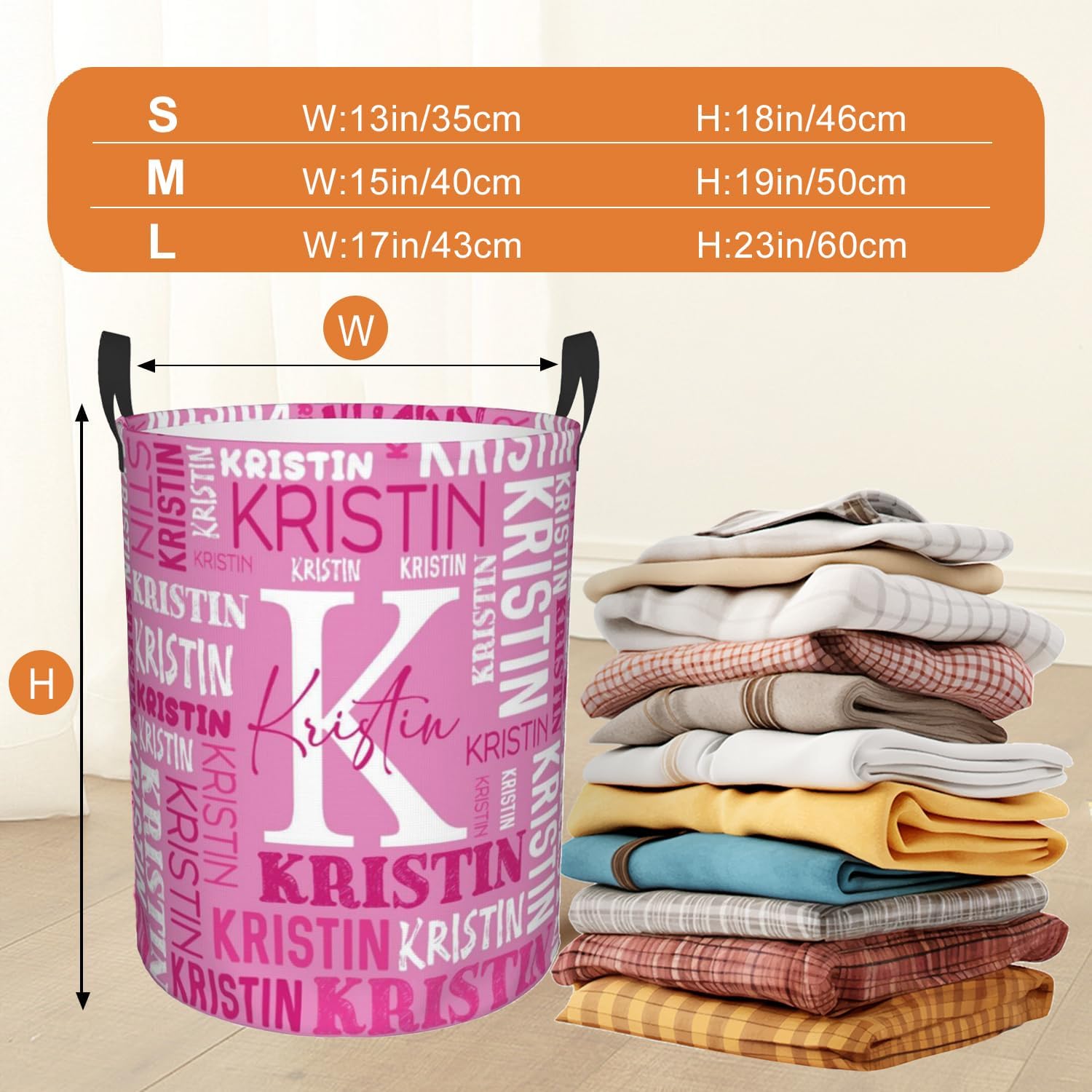 Custom Name Laundry Hamper, Personalized Laundry Basket with Name for Baby Boys Girls, Customized Collapsible Dirty Clothes Hamper Storage with Handles for Bedroom Bathroom Dorm Room Decor - Image 3
