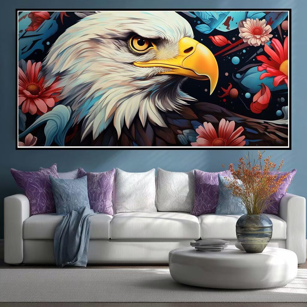 Wangllpgy Round Diamond Diamond Painting Kits For Adults Large, 5D Diy Eagle Diamond Art Kits Adults Large Dimond Art Flowers Crystal Cross Stitch Rhinestone Embroidery Kit Gem Arts Crafts 200X100cm/78.7X39.4 Inch (Wl527)
