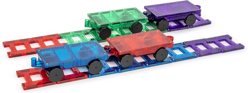 Magnetic Tiles Train Set, 20 Piece Accessory Set Includes 4 Trains, Stronger Magnets, Building Blocks Add-On, STEM Toys for Kids.