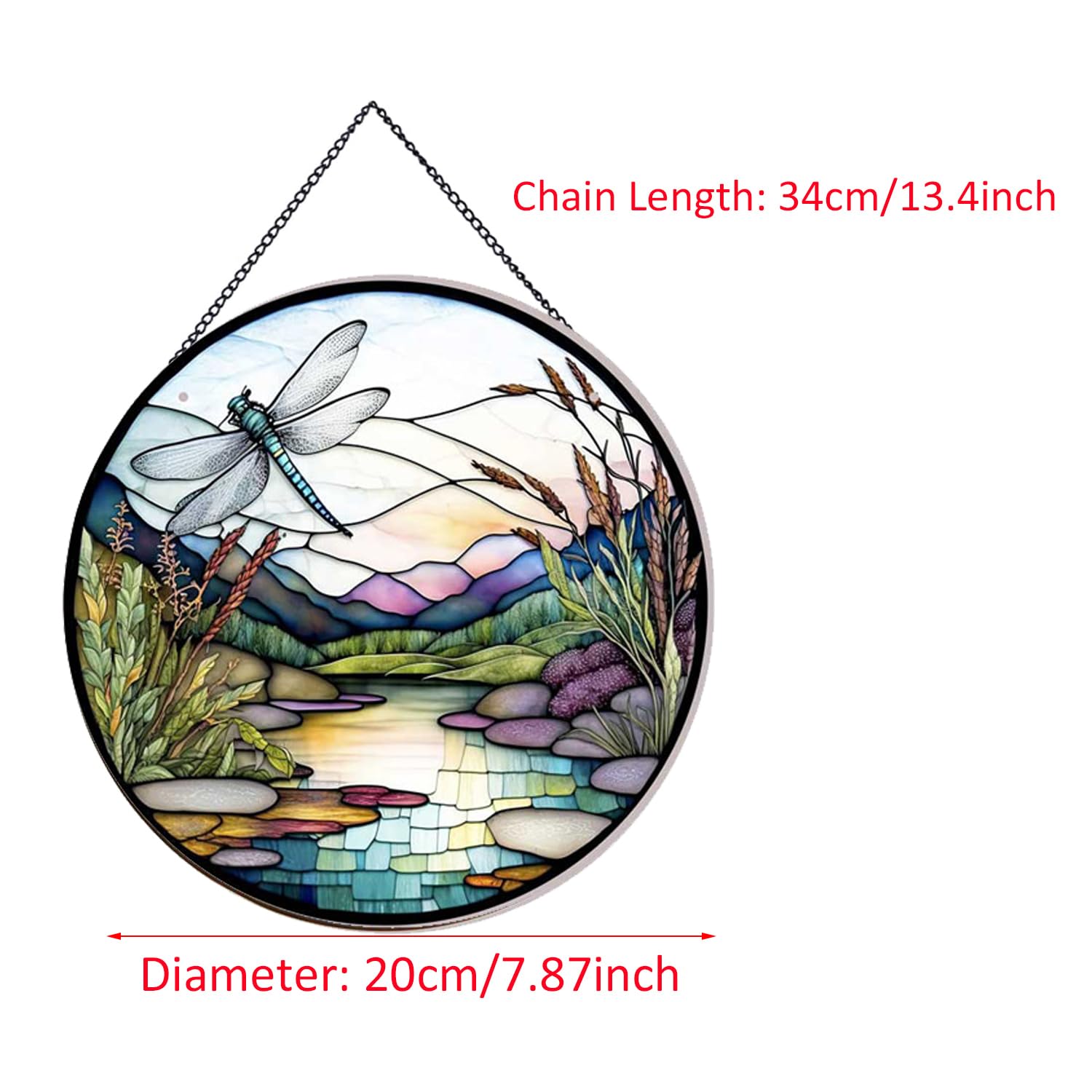 Payutou River and Dragonfly Pattern Suncatcher Stained Glass,Hanging Stained Glass for Windows,20cm/7.87inch Hand-Painted Sun Catcher Garden Hangings Painted Glass Panel Decor Themed Gift - Image 2