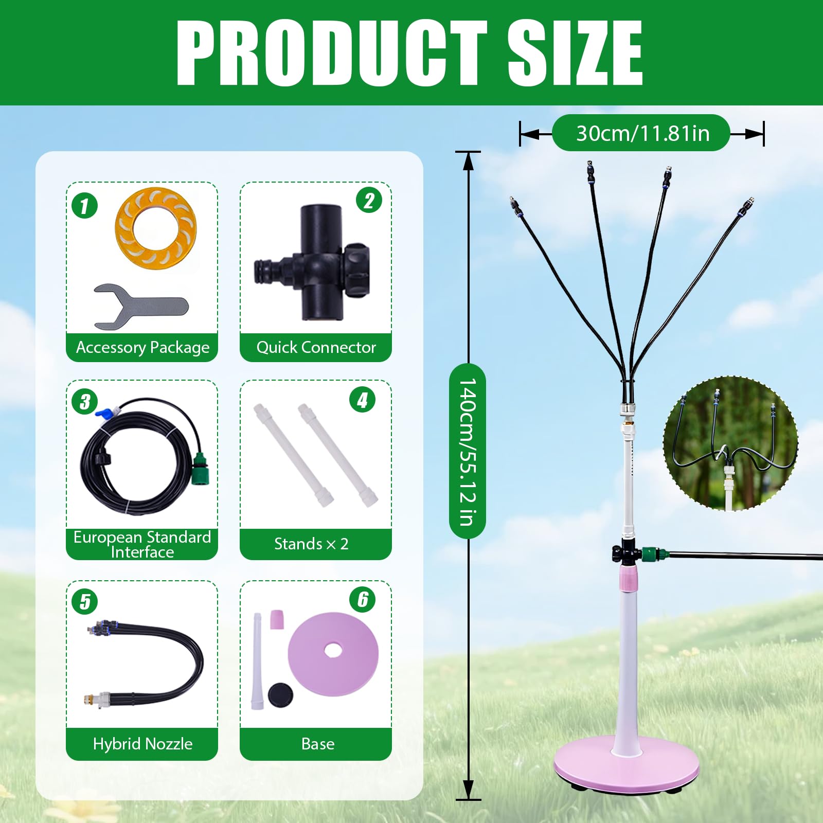 Brumisateur de Exterieur Refroidissement, Brumisateur de Jardin Système de Brumisation Portable avec 4 Buses, Système Refroidissement par Brume Debout pour Patio Jeux d'eau Fêtes à la Piscine