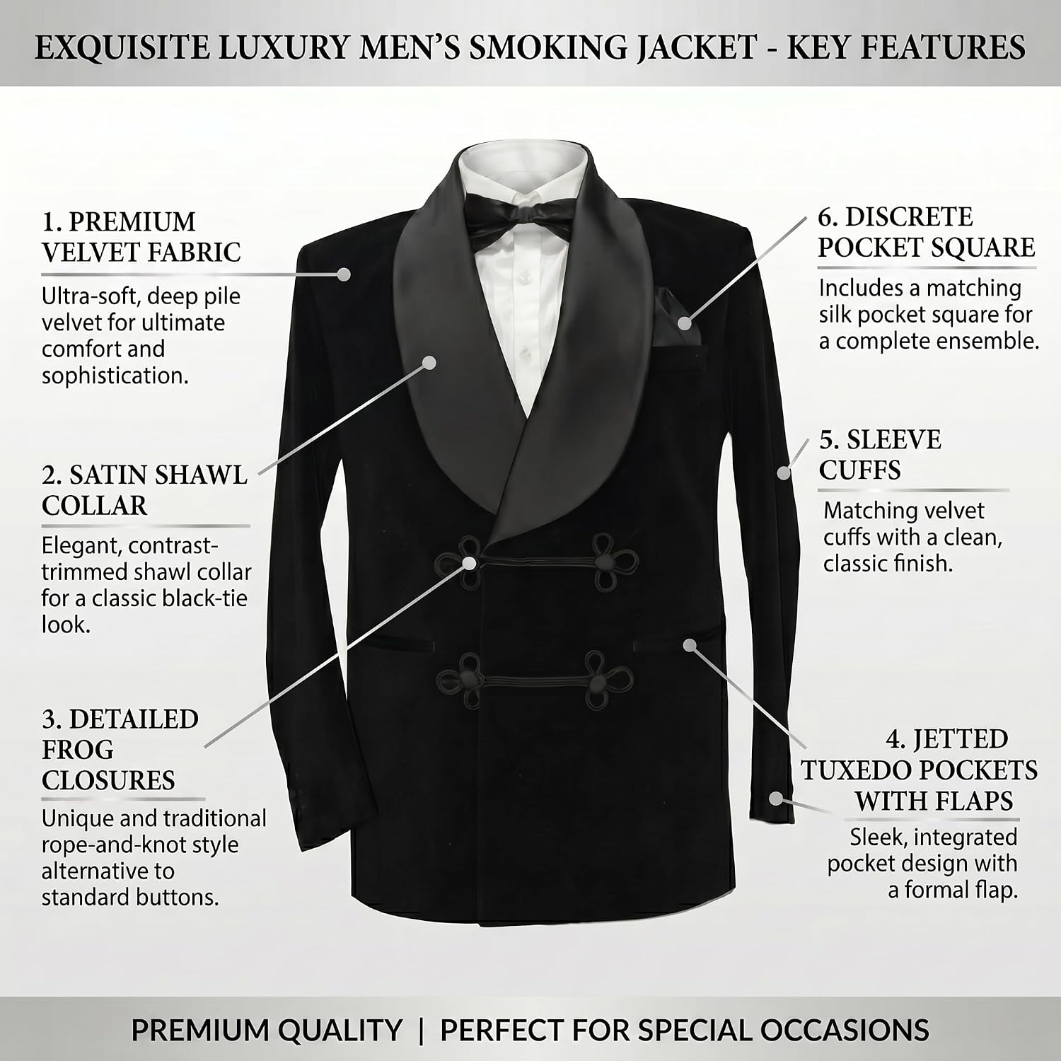 Men's Double-Breasted Velvet Tuxedo Jacket with Shawl Collar, Black