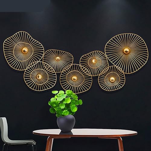Vista 23 de QQXX Decoración de pared de metal dorado para sala de estar, esculturas de pared colgantes para decoración de dormitorio, hojas 3D de bricolaje
