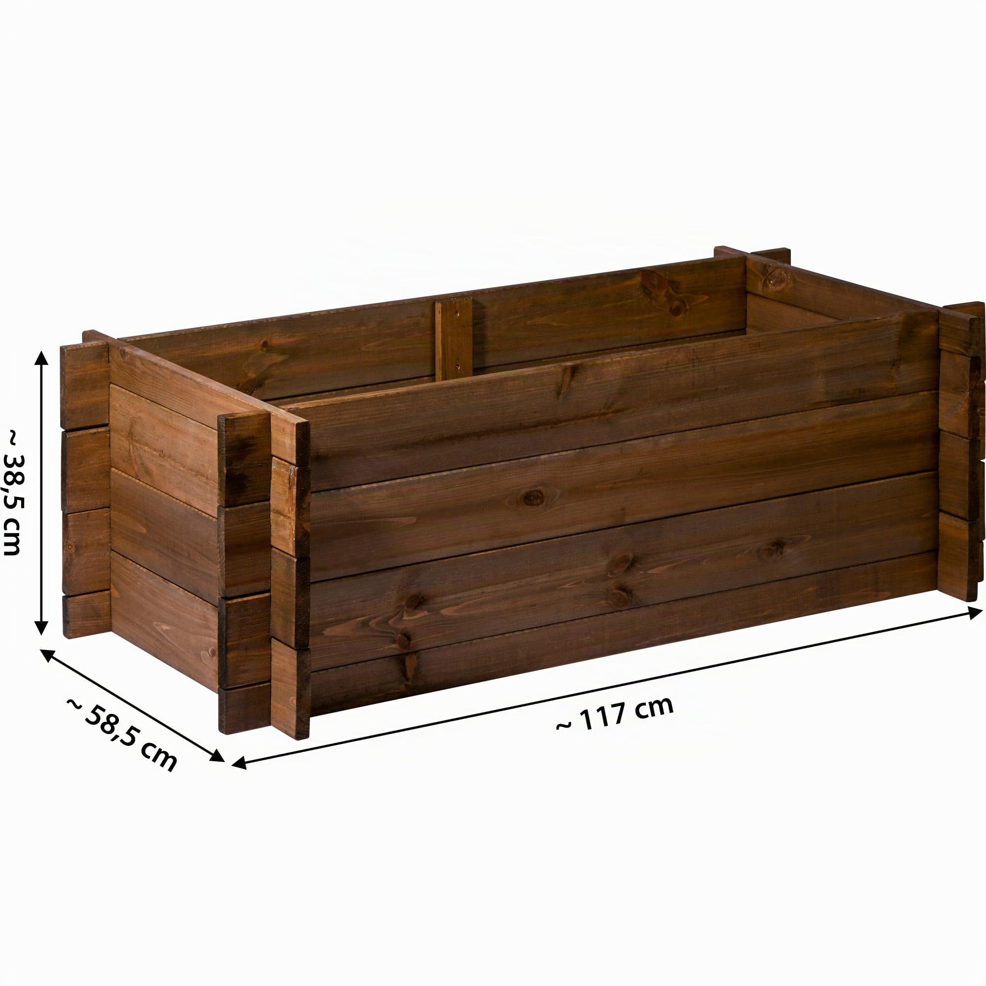 dobar® Hochbeet Massivholz Stecksystem Gr. L stapelbar - Pflanzkasten inkl. Pflanzfolie - 117 x 58,5 x 38,5 cm - Dunkelbraun