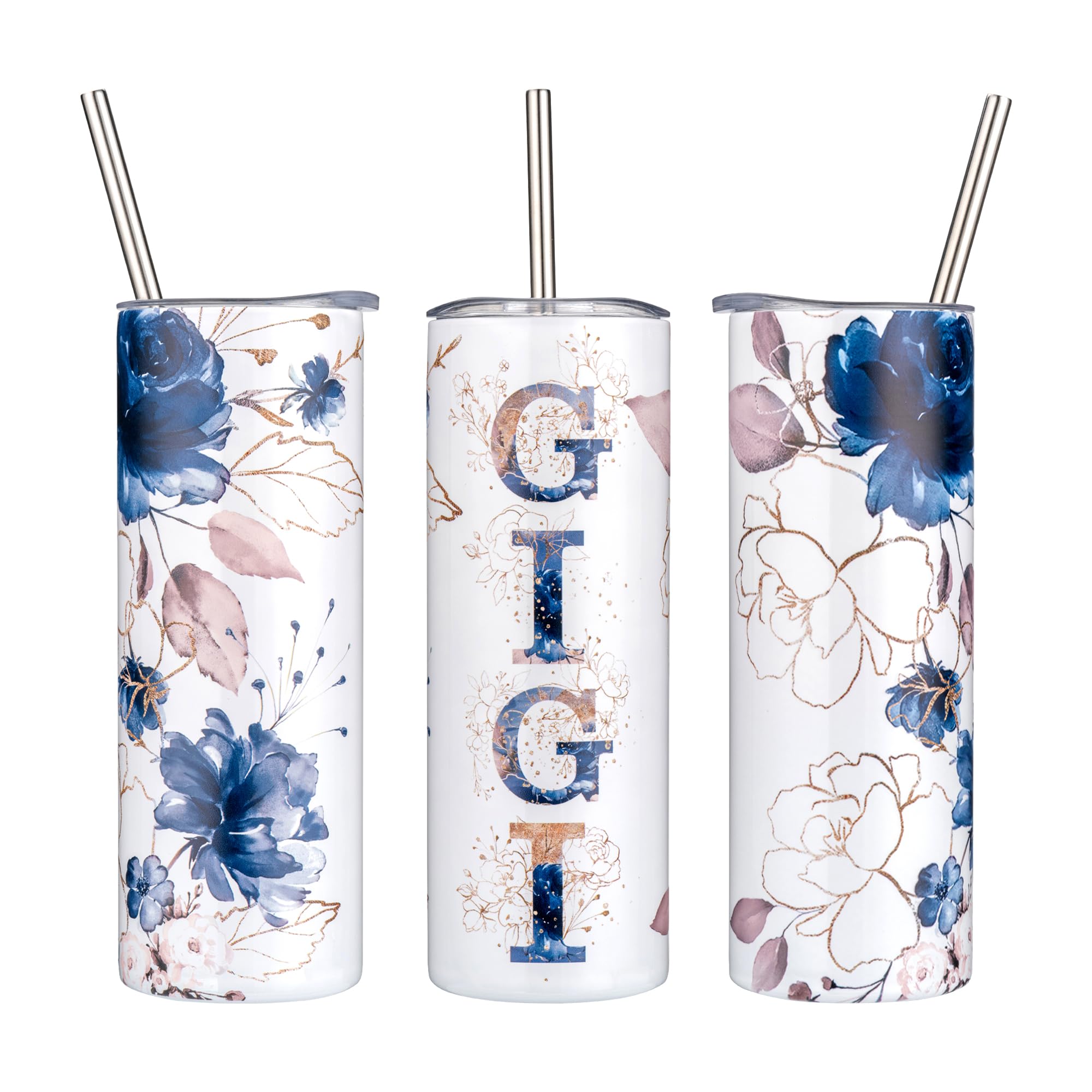 GloxwRiyt Gigi Gifts for Grandma From Grandchildren, Birthday Christmas Gifts For Gigi from Grandson Granddaughter, 20oz Floral Stainless Steel Tumbler with Lid (GIGI)