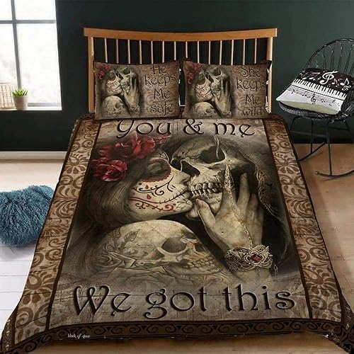 GEEMBI Juego de ropa de cama con texto en inglés To My Love. You and Me We Got This Skull Couple THB2290QS, colcha tamaño King para todas las