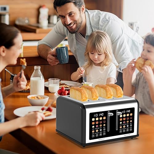 Miniatura 8 de Tostadora con pantalla táctil de 4 rebanadas, temporizador digital de acero inoxidable, tostadoras de panel de control doble, 8 ajustes de sombra, 6