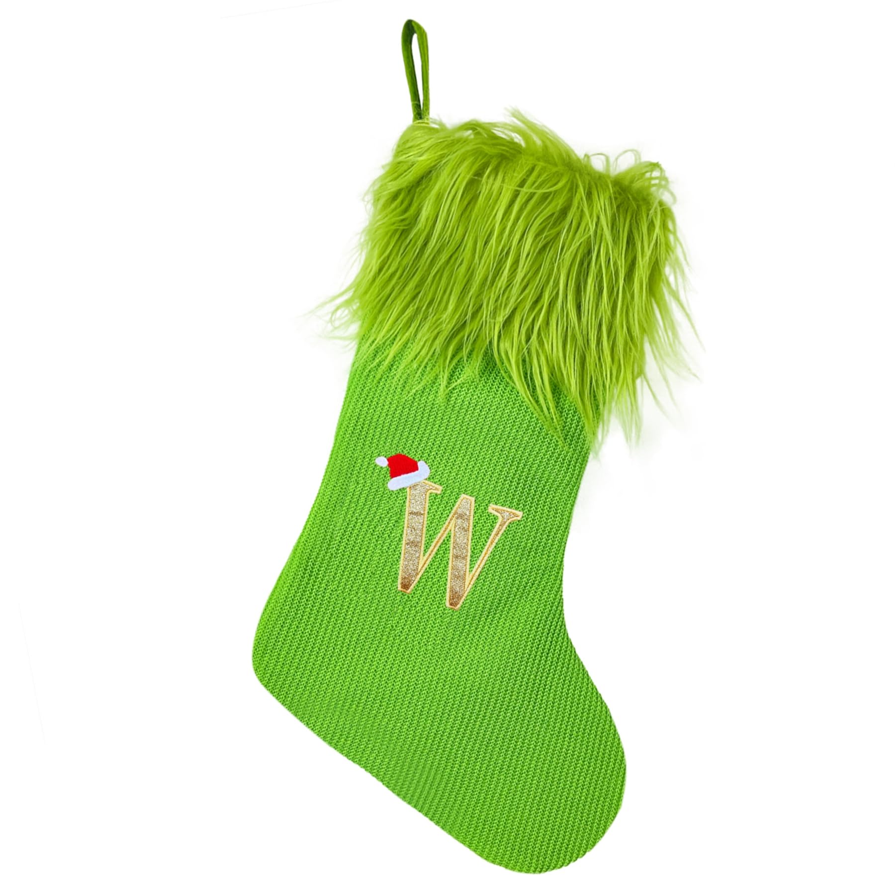 MOJDIOSM Green Christmas Stockings with Initials, 18” Knit Monogram Christmas Stockings with Golden Letter, Large Personalized Christmas Stocking for