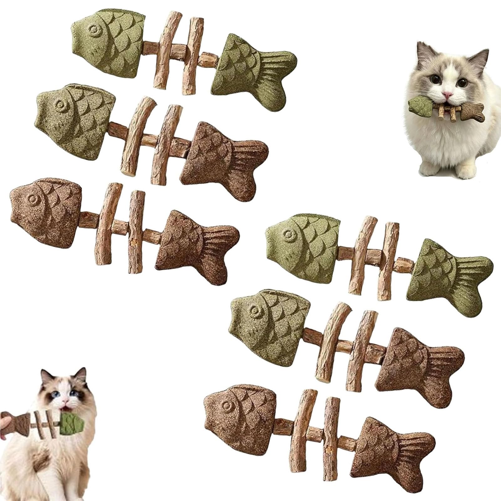 2026 New Creative Fish Bone Cat Dental Chew Toy, Natural Fishbone Catnip & Silvervine Chew Toy, Fix Cat Dental Health, Durable Wooden Feline Tooth Care Tool (6PCS)