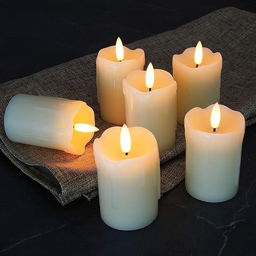 Miniatura 4 de Homemory Paquete de 6 velas flotantes sin llama de 3 pulgadas, 100 horas y 6 velas de pilar sin llama de 3 x 2 pulgadas con temporizador remoto, 400