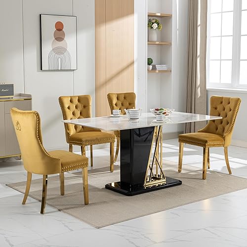 Miniatura 57 de Juego de 6 sillas de comedor modernas de mediados de siglo, con respaldo tapizado de terciopelo verde, sillas de cocina y comedor, patas de metal