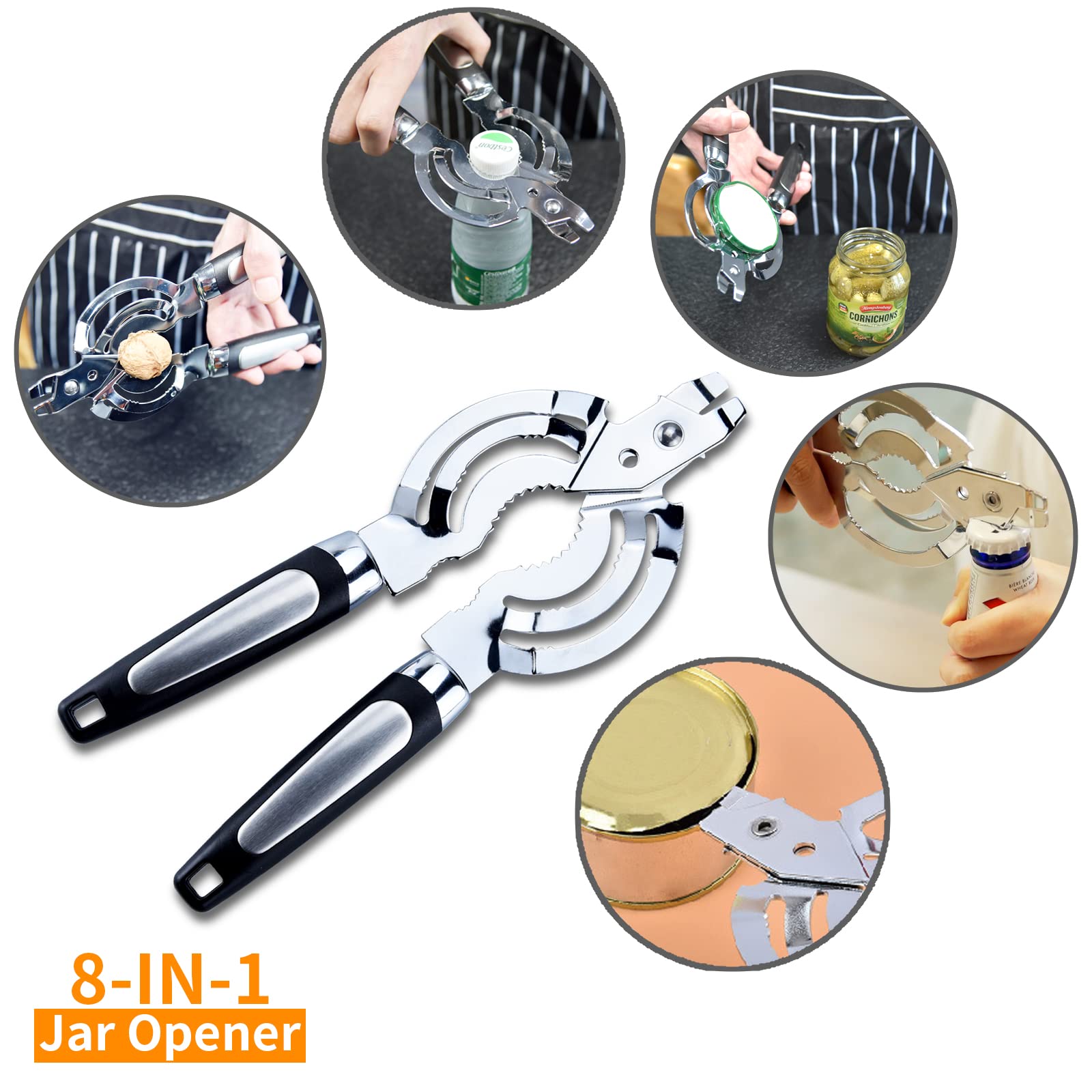 Apribarattoli, apribarattoli multi per mani deboli, apriscatole in acciaio inox, apribottiglie per mani artritiche, anziani con artrite