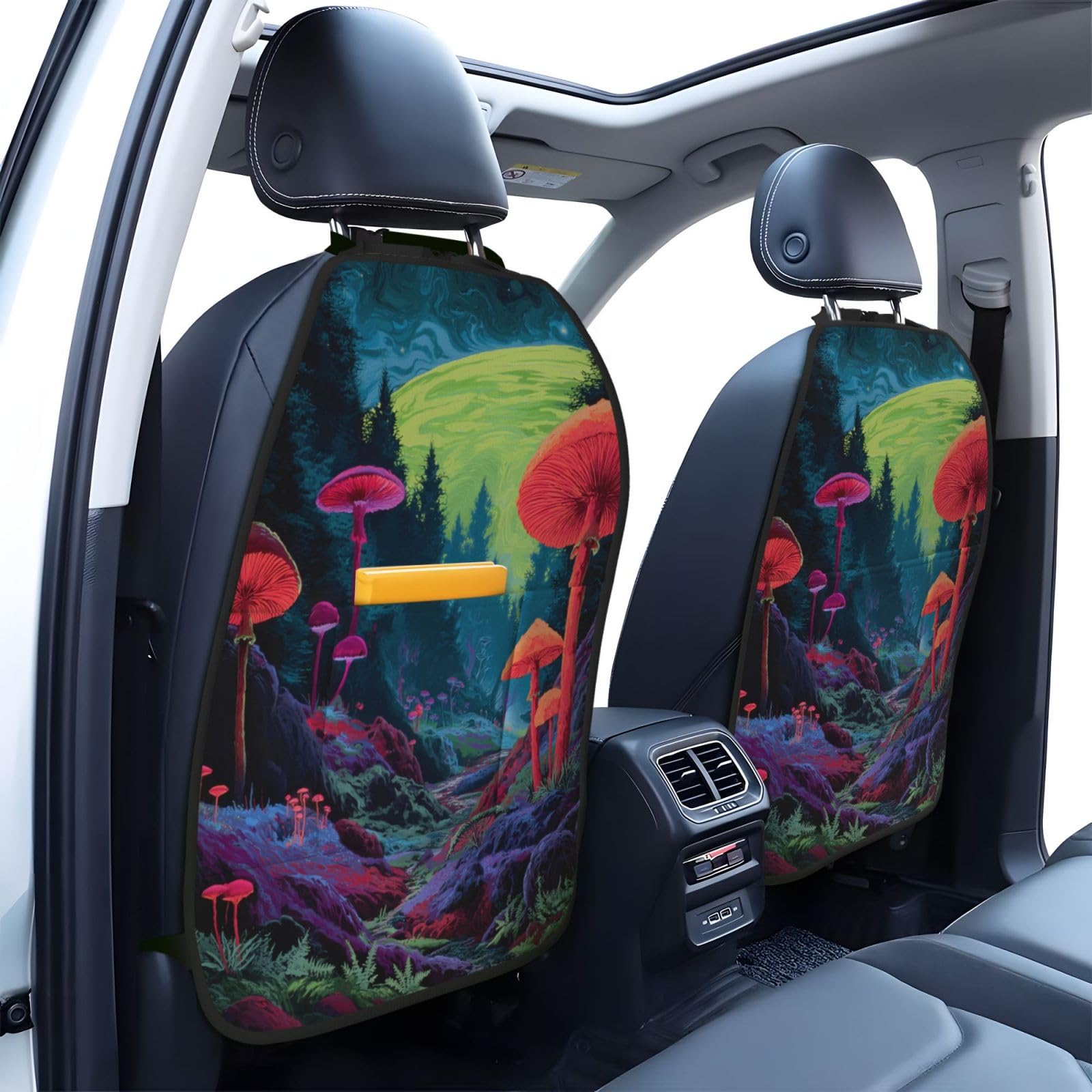 Mushroom Landscape Neon Colors Car Seat Back Kick Protectors,2 Pack Kick Mats with Storage Pockets for Vehicles to Protect from Dirt Mud Scratches
