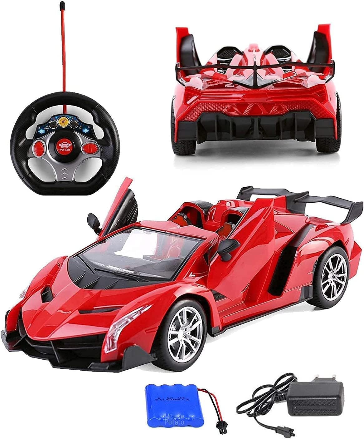 Magicwand 1:16 Scale Rechargeable RC Lambo with Gravity Controlled Steering Remote Opening Doors & Glowing Headlights【Red or Orange】【3 Years & Up】【Pack of 1】