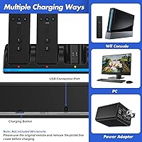 Vista 3 de Remote Controller Charger for Wii/Wii U With 4 Pack 2800mAh Rechargeable Battery Pack, 4 Port Charging Station for Controller, Remotes Not Included