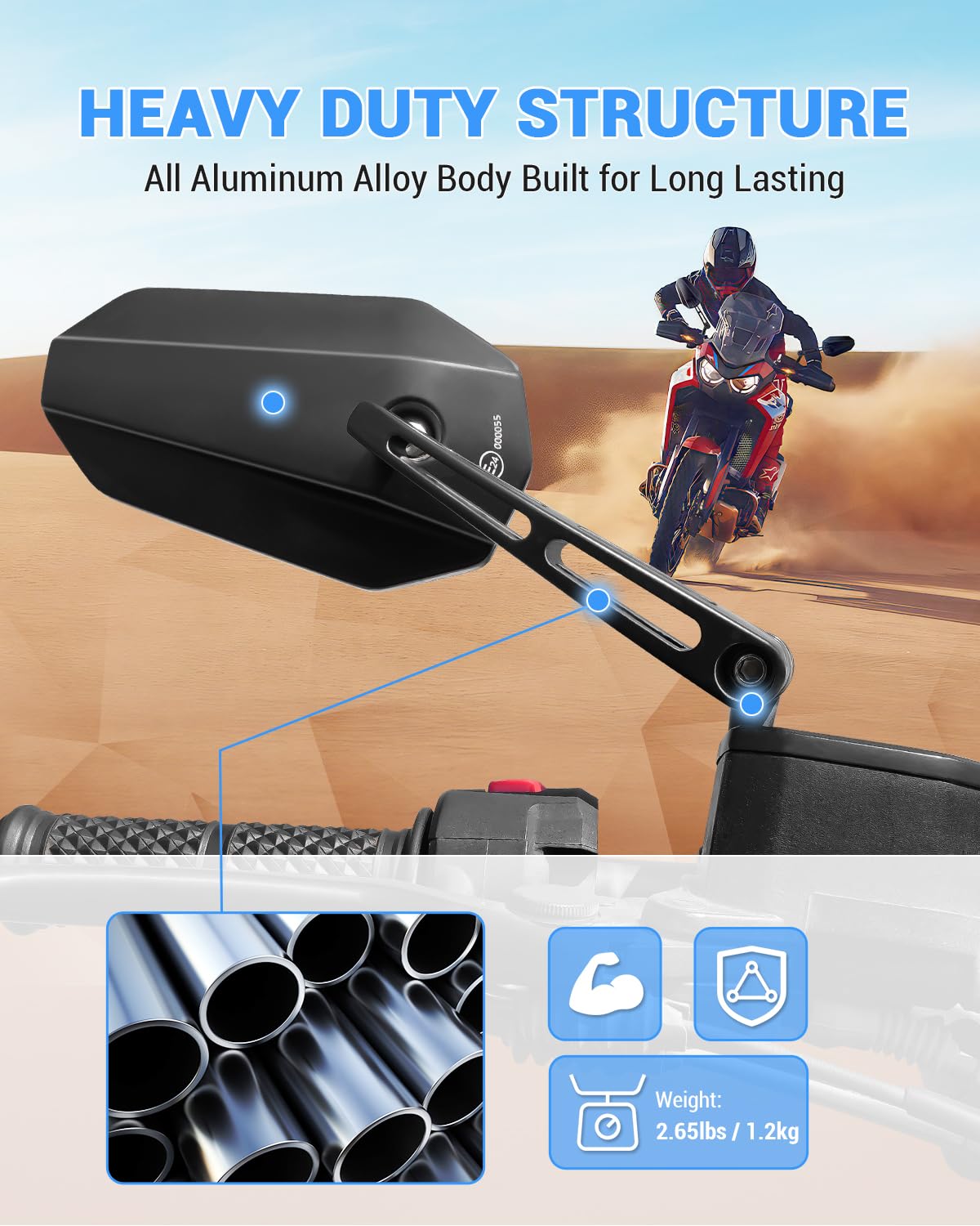 SUPAREE Rétroviseurs Latéraux Moto Rétroviseurs Moto Universel Rétroviseur Guidon Moto Homologué Jaune 360°Rotation Réglable avec E-mark et Filetages M8 M10 pour Quad ATV Scooter 2PCS